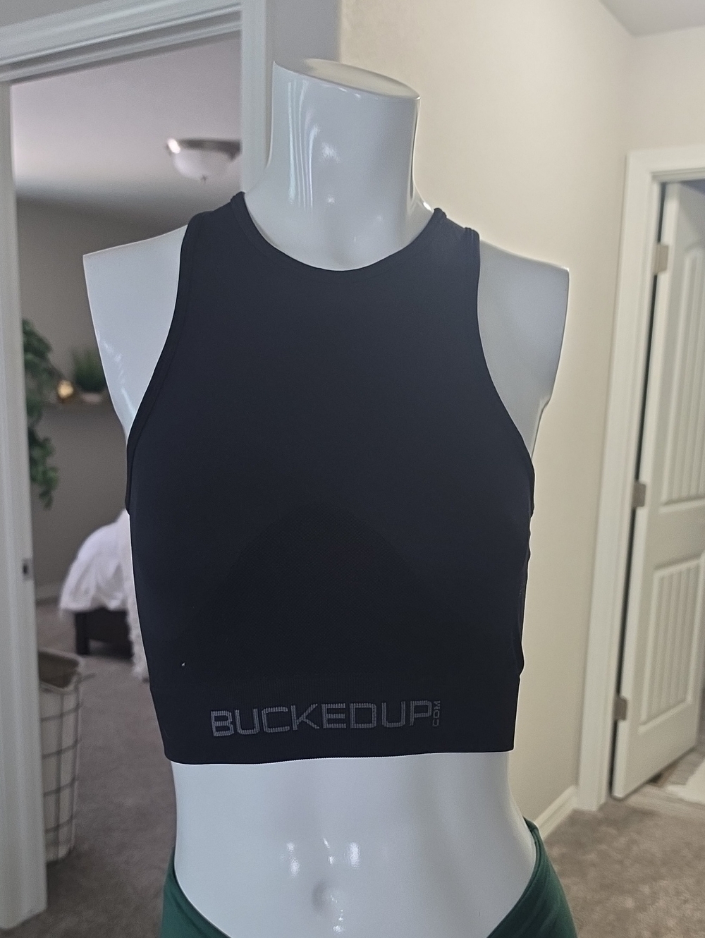BUCKEDUP Black High-Neck Sports Crop